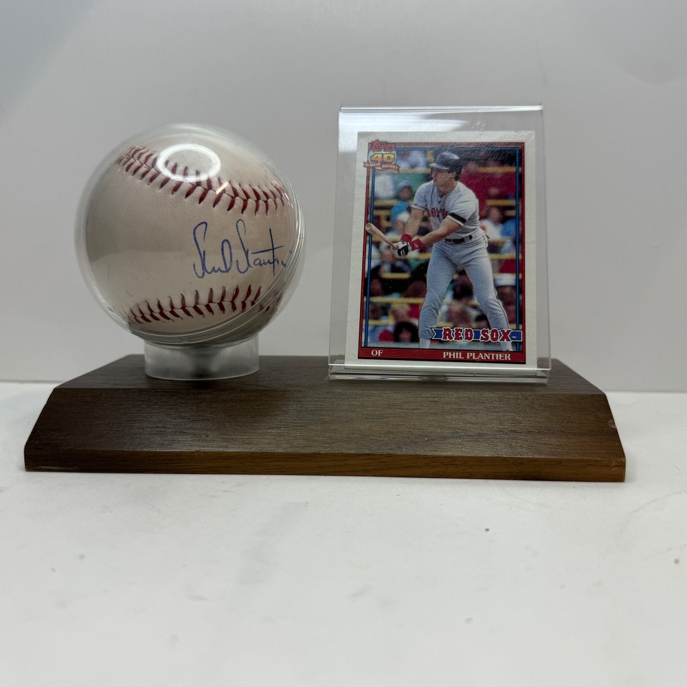 Phil Plantier Signed Baseball and 1991 Topps Card #474 Colorado‎ Rockies Display